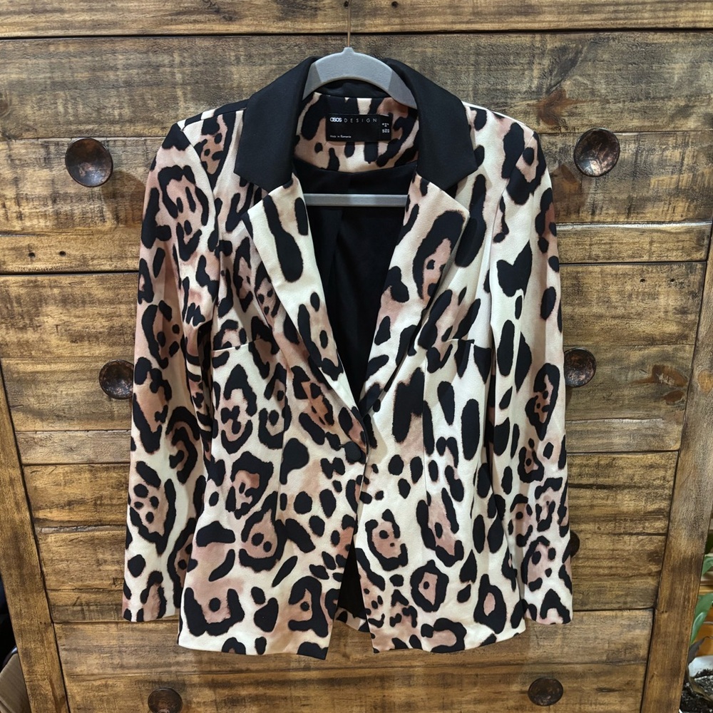 ASOS Design Animal Print Blazer with Black Collar